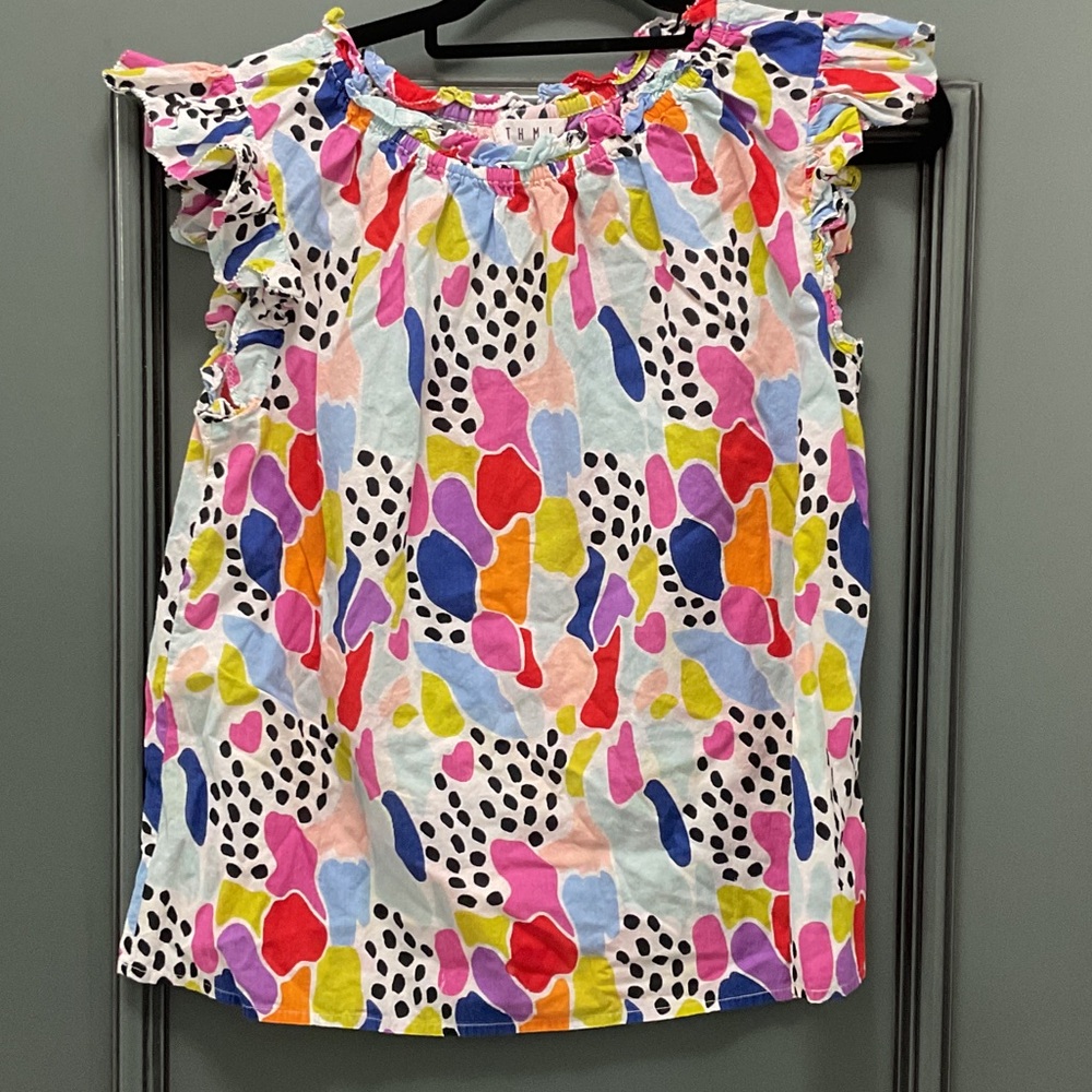 100% cotton THML Multicolor abstract print feminine Flutter Sleeve Top